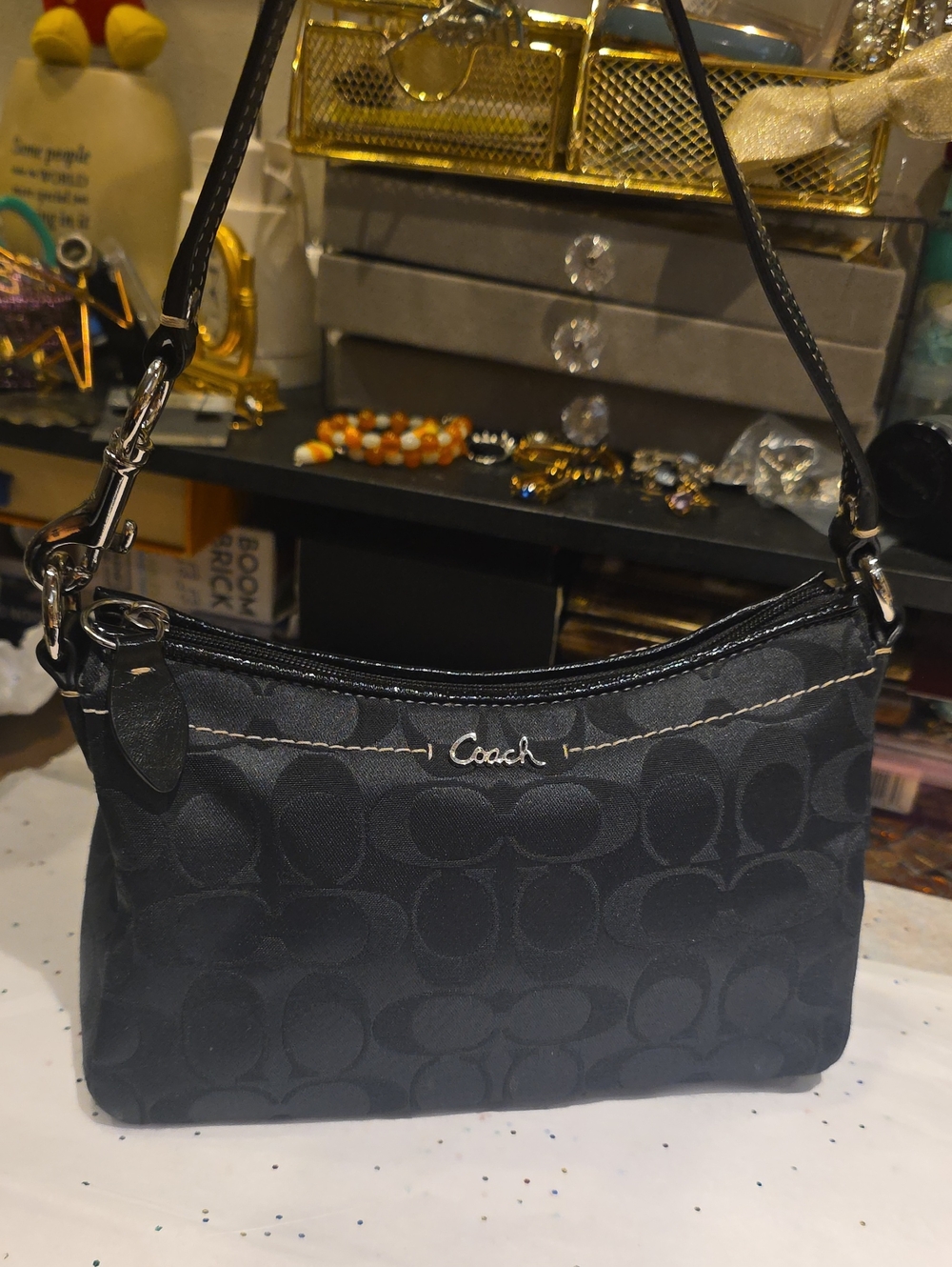 Coach Black Signature Jacquard Mini Shoulder Bag